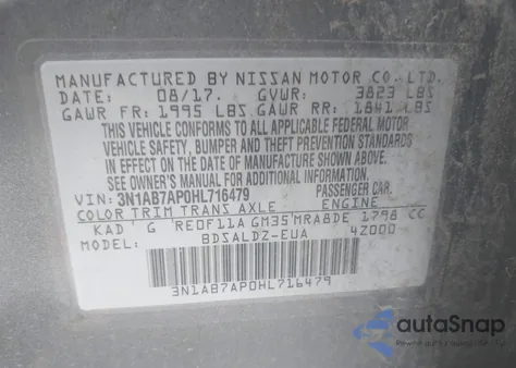 2017 Nissan Sentra S/Sv/Sr/Sl из США, поврежденный, VIN 3N1AB7AP0HL716479